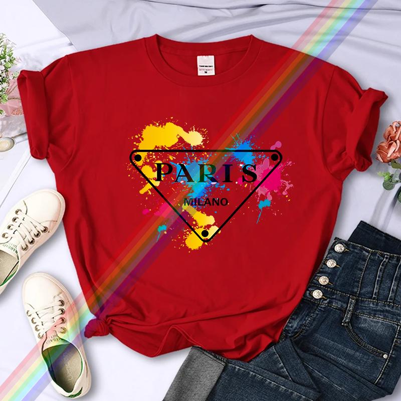 Bavlna Lehký Luxus Dámské Jaro/Léto Trendy Značka Paříž Tištěné Oblečení s Krátkým Rukávem Volné Ležérní Trendy Tričko