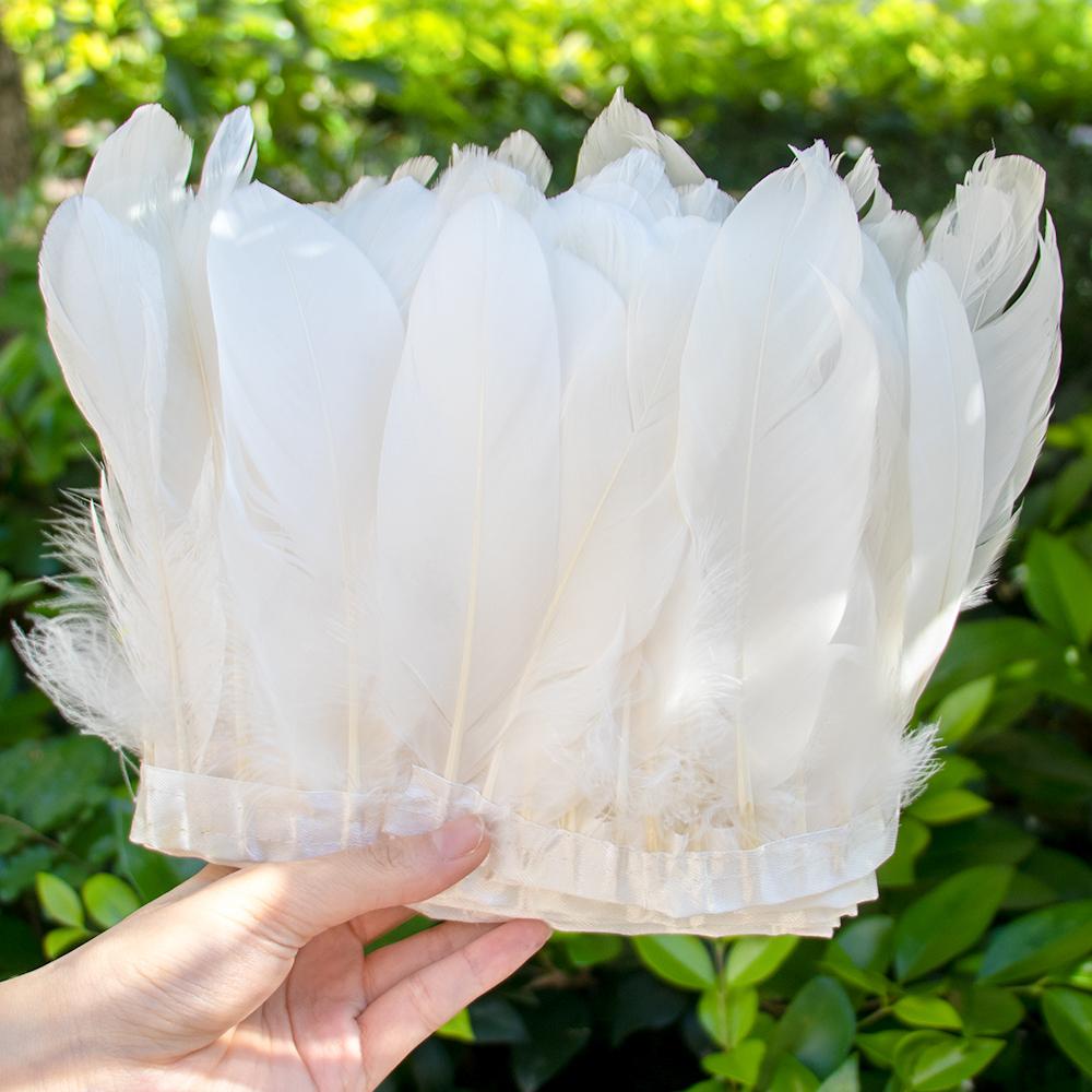 2 Meter Natural Dyed Goose Feather Trim Fringe Ribbon for Wedding Decor Costume Accessories DIY Crafts Gift Wrapping Supplies