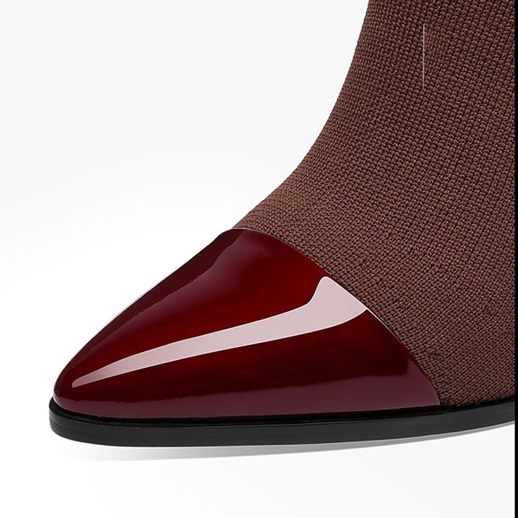 Women's Mesh Stretch Fabric Square Heel Nude Boots Pointed Casual Boots Women's Boots