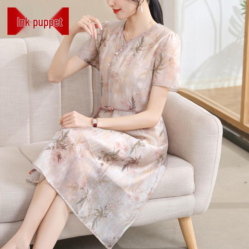 MoOu Mama New Chinese Style Short Sleeve A-Line Dress 3XL