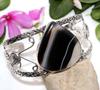 Huge Banded Black Onyx 925 Silver Plated Bangle 6.5" Artist Made Jewelry p3K52