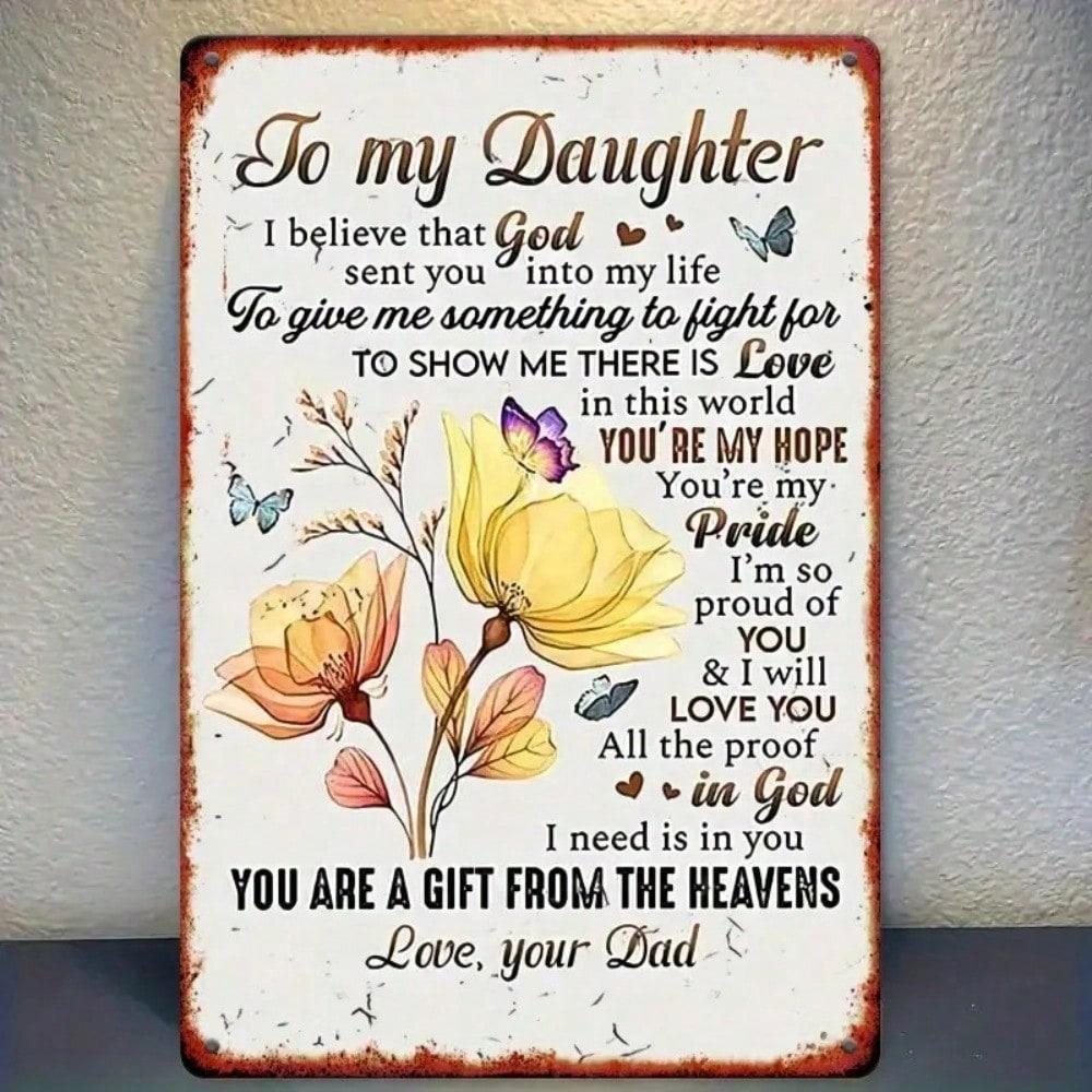 Metal Poster To My Daughter Retro, Vintage Wall Sign for Living Room