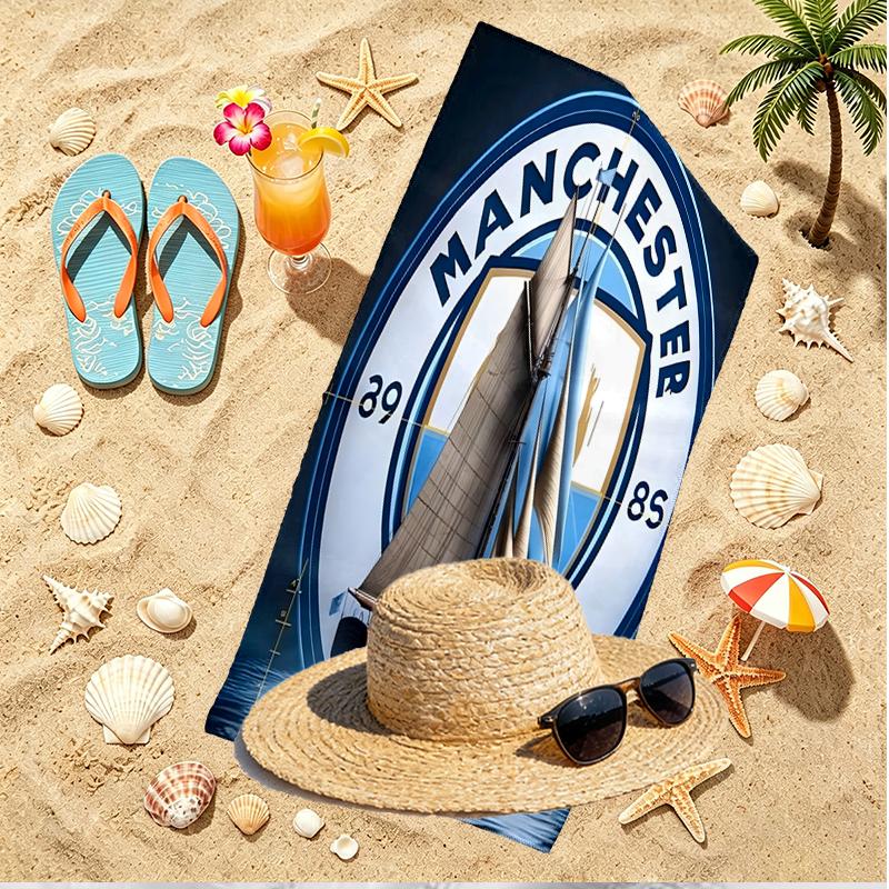 Manchester City FC Print Strandtuch, Vielseitiges Leichtes Saugfähiges Strandtuch für Pool Surfen Yoga Badezimmer, Perfektes Geburtstags-Urlaubsgeschenk
