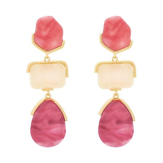 1 Pair Women Hanging Earrings Exaggerated Geometric Color Matching Smooth Bohemian Style Club Party Dangle Earrings Ear Jewelry