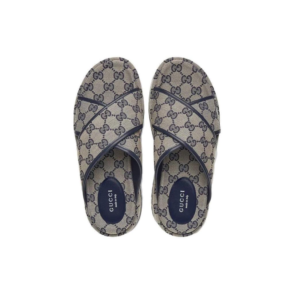 Gucci Slide Slippers Women's Beige Blue 692842 H6320 4061