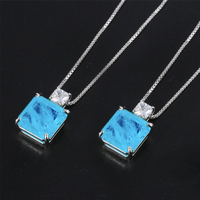 Xiancan 925 Silber Grüner Zirkon Quadrat Anhänger Halskette - Damen Europäisch & Amerikanisch Glücksstil