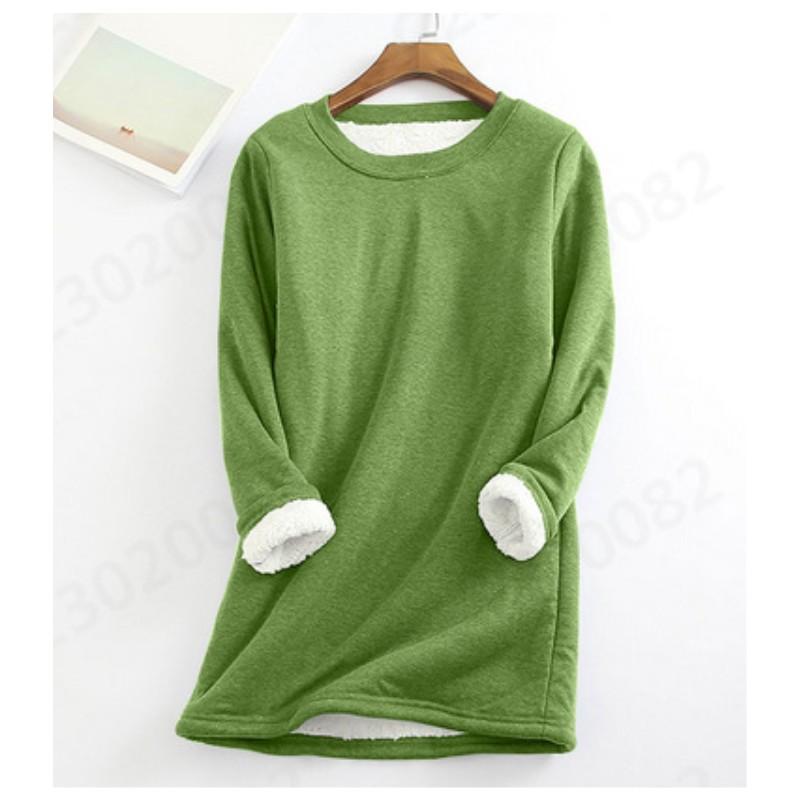 Plus Size Thickened Velvet Warm Tops Women Winter Casual Bottoming Fleece T Shirt Solid Color O-Neck Sweatershirts