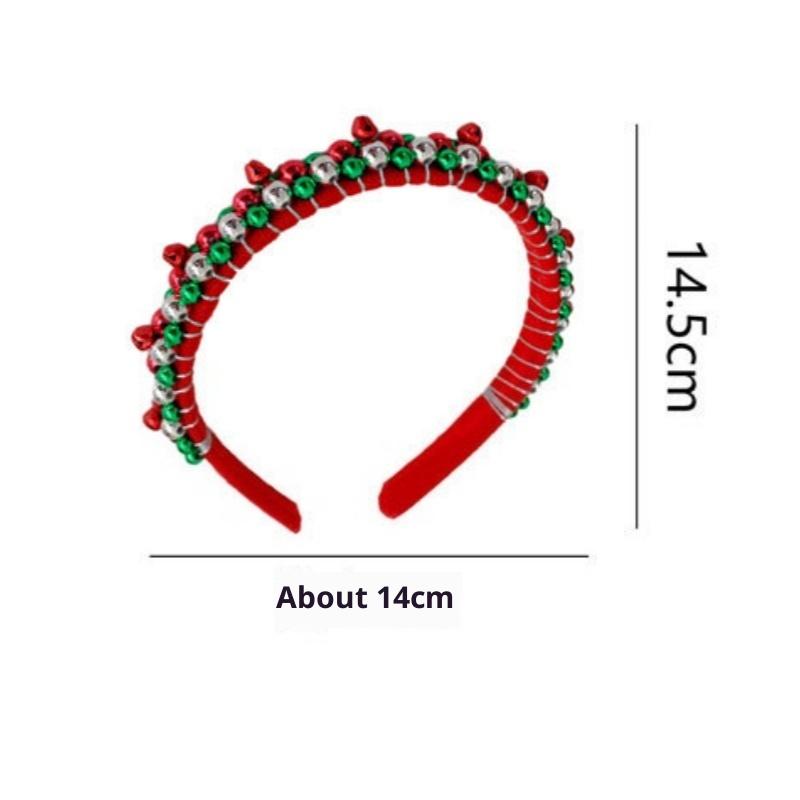 Vianočná čelenka s červenými a zelenými korálkami a zvončekmi Párty čelenka do vlasov pre ženy Vianočná párty Doplnok do vlasov Darček Rekvizita na sviatočné fotenie