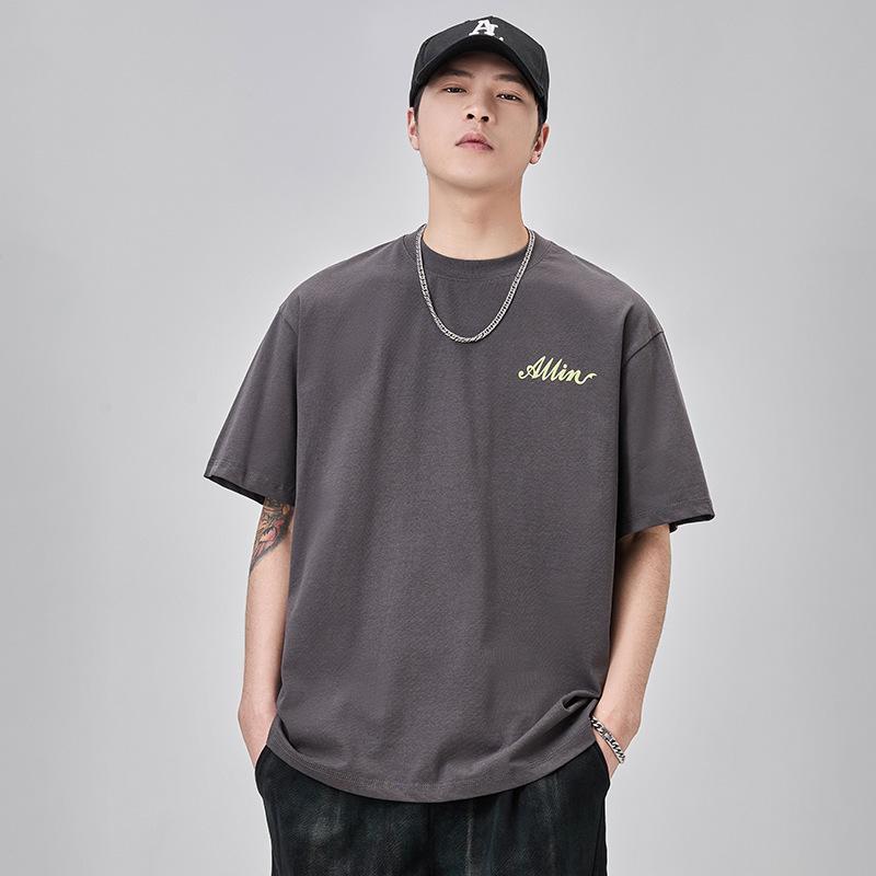 New Summer Letter Printed Short-sleeved T-shirt for Men's Loose Round Neck Half-sleeved Heavy Cotton T-shirt