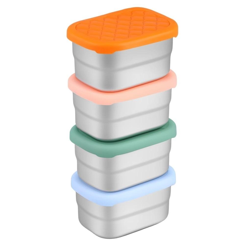 New Stainless Steel Food Container Reusable Silicone Lid Snack Container Sealed Multi-purpose Fruit Storage Box