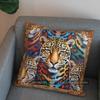 2D Leopard Head With Geometric Pattern Throw Pillow Pattern Cushion Cover Suitable For Sofa Bedroom Car Pillow Cover