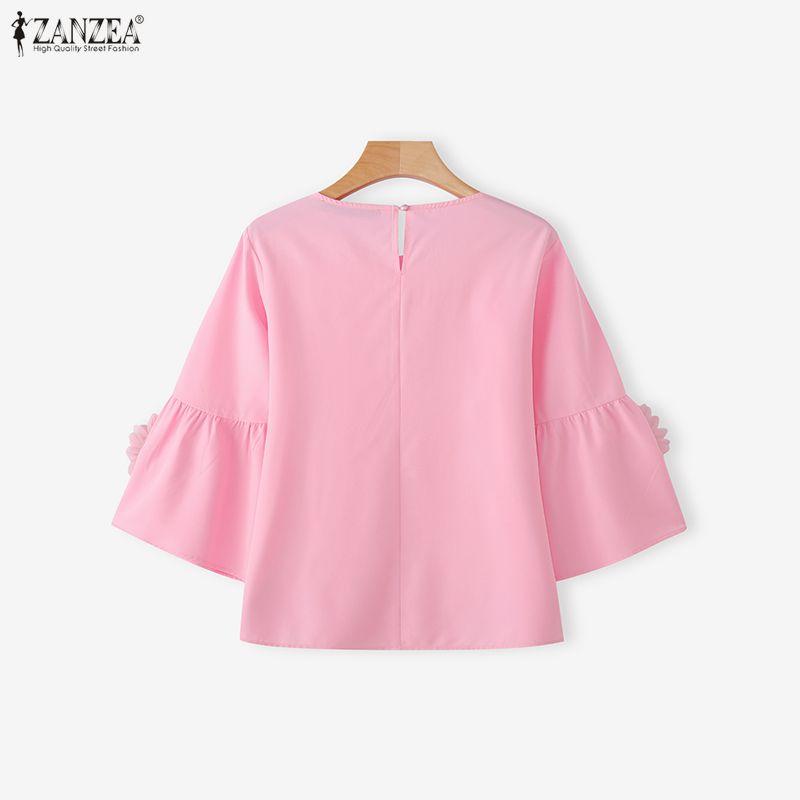 ZANZEA Blouse Décontractée Femme Col Rond Couleur Unie Manches 3/4