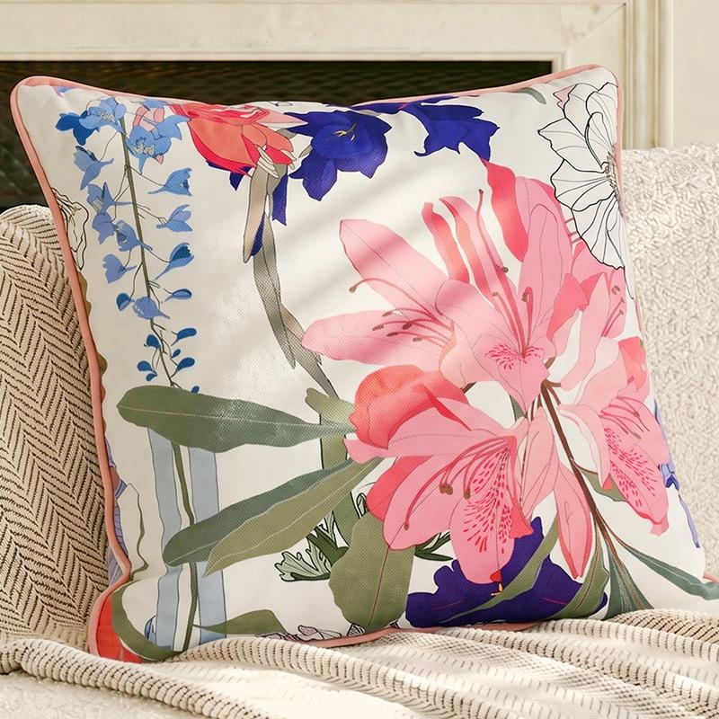 Embroidered Cushion Cover Yellow Butterfly Decorative Pillows for Sofa,45x45 Summer Pillowcase with Flowers for Backrest Support