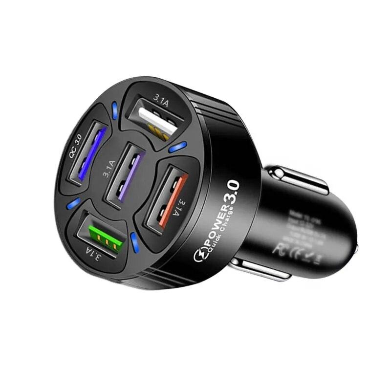 

5 USB автомобильное зарядное устройство 35 Вт быстрая зарядка 3.0 6.1A адаптер для быстрой зарядки для iPhone 15 14 Pro Huawei Xiaomi зарядное устройство для мобильных телефонов в автомобиле чёрный