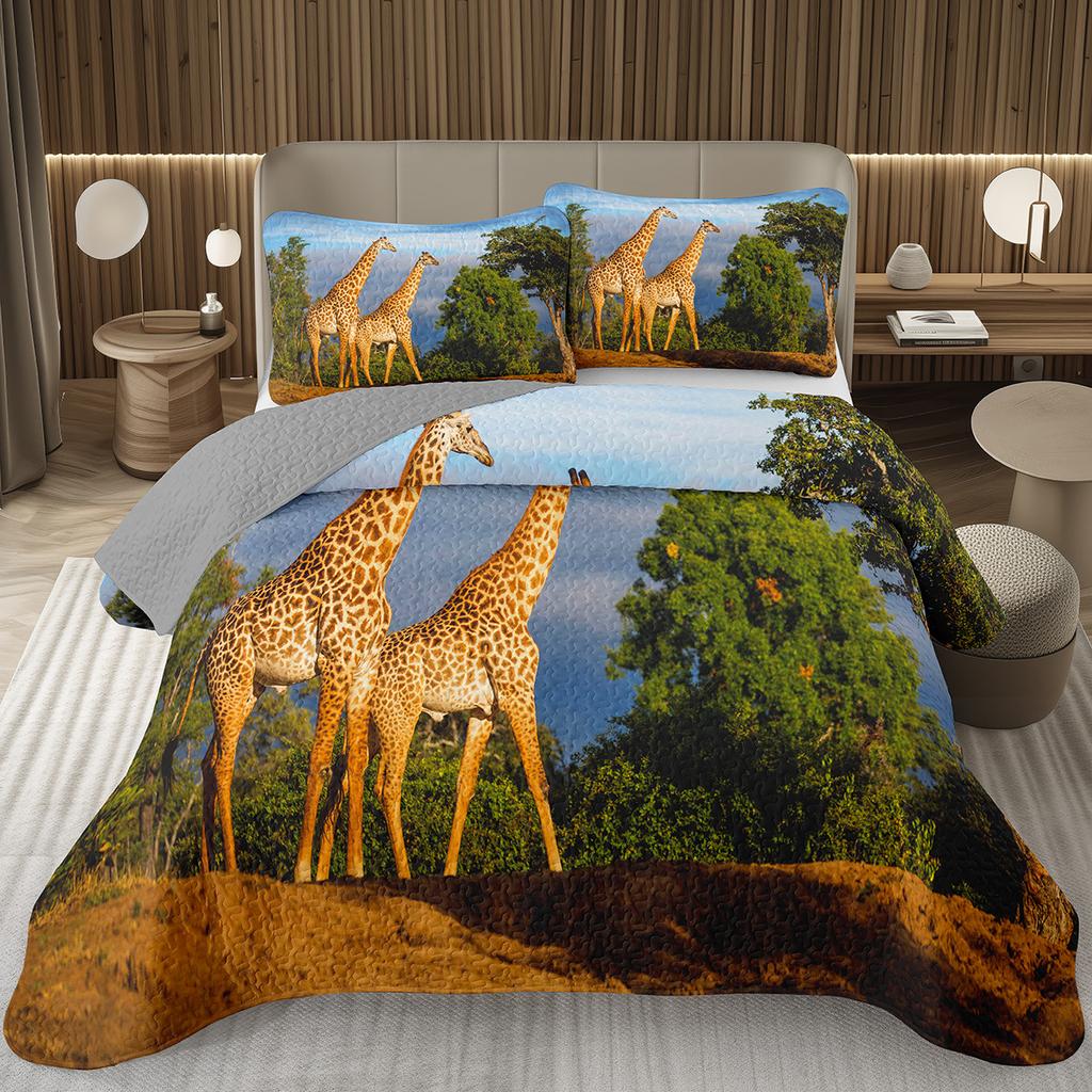 Safari Giraffe Bedspread Twin Queen Wildlife Animals Quilted Coverlet For Teens Adult Bedroom Decor Rustic Farmhouse Bedding Set