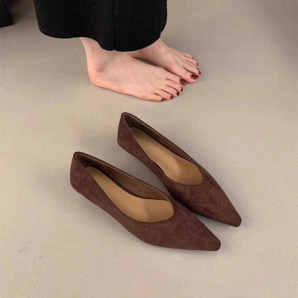 Evening wind temperament pointed head shallow mouth single shoes women's spring and autumn suede commuting casual thick heel one pedal women's shoes