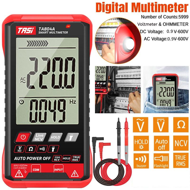 Tasi Digital Multimeter Ta804A Automatic Multimeter, Hd Color Display, Ultrathin, Smart, Ohm, Ncv, Ad/Dc Voltage Meter