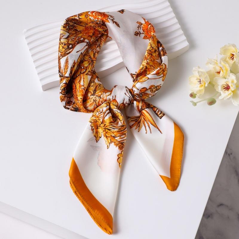 Luxury Printed Silk Scarf Women Simulated Silk Elegant Blue Versatile Headwear Bag Accessories Clothing Fashion Square Scarf