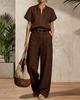 1116 European and American summer women's clothing imitation hemp solid color V-neck short-sleeved top loose wide-leg pants casual suit