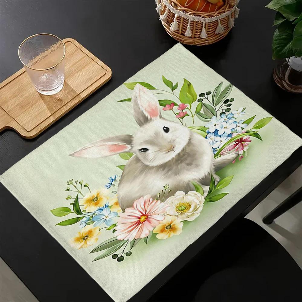 

4PC Spring Bunny Placemats Suitable for Home Farmhouse Kitchen Dining Indoor Outdoor Party 30x45cm-4PC