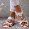 Sandales plates pour femmes à ornements floraux, bout ouvert, brides tressées, bride arrière réglable, chaussures décontractées d'été