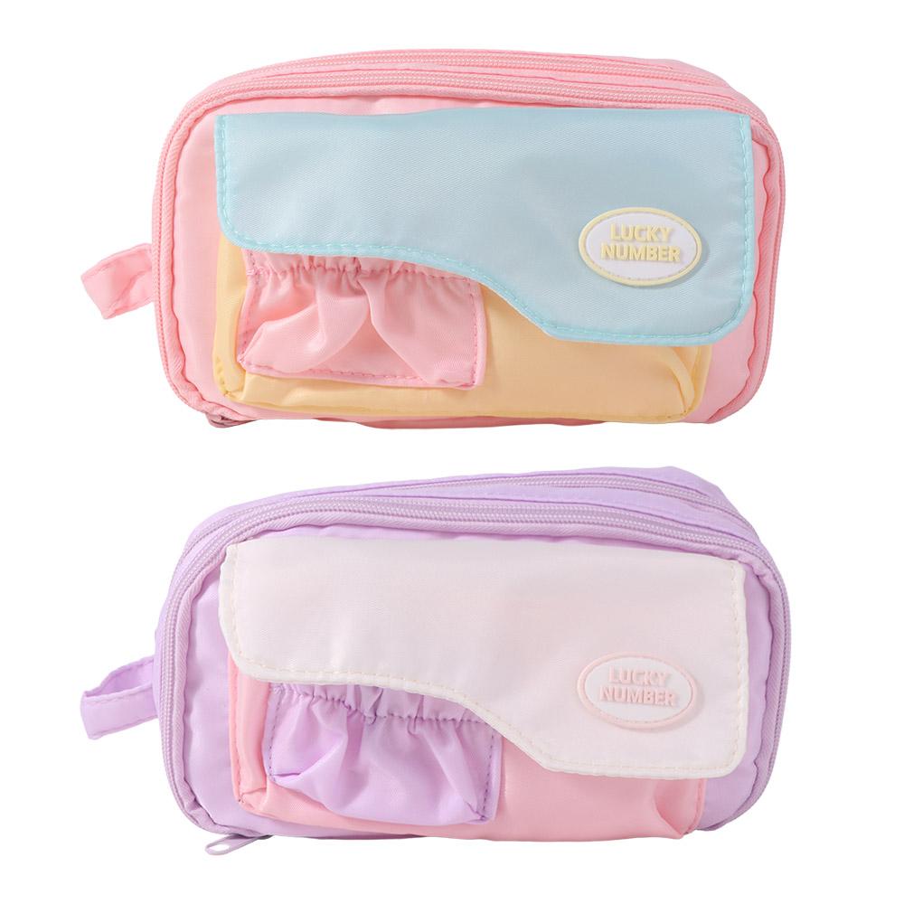 Multi-layered Stationery Storage Bag Large Capacity Pen Pencil Case Macaron Color Pencil Bag  Kids