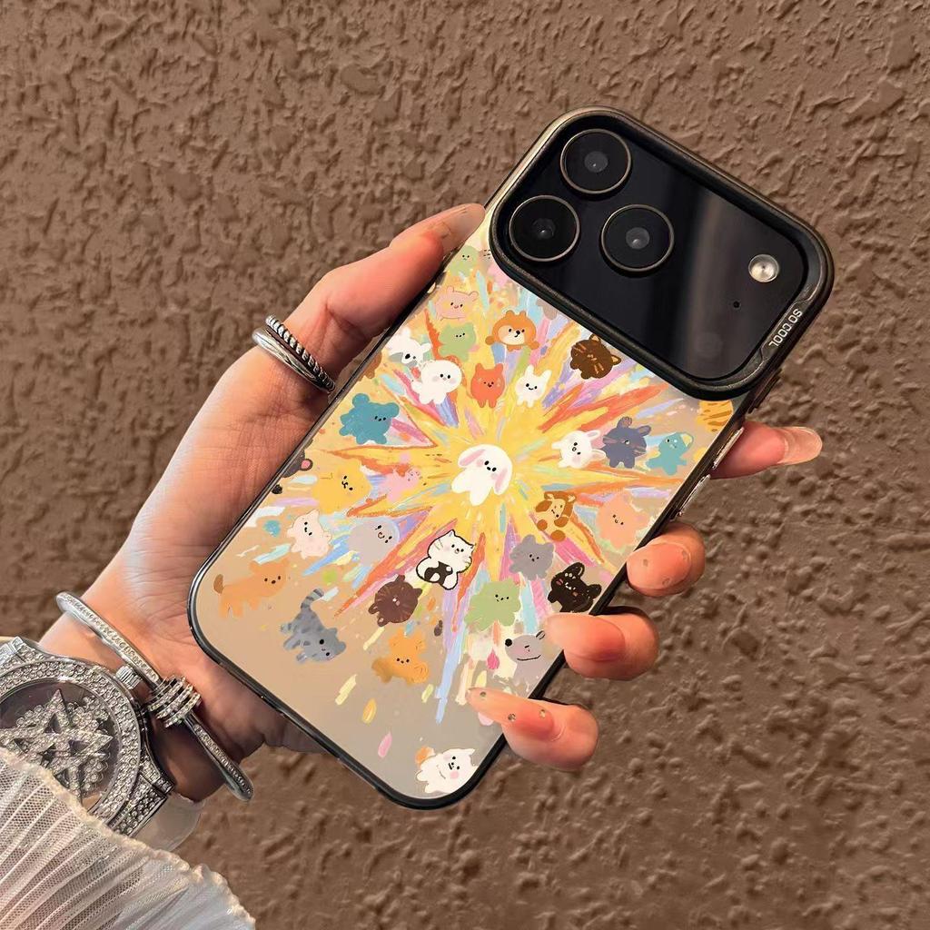 Silver Shell Cartoon Pet Fireworks Phone Case for Apple 13/14/15pro/16/17/Pro Max