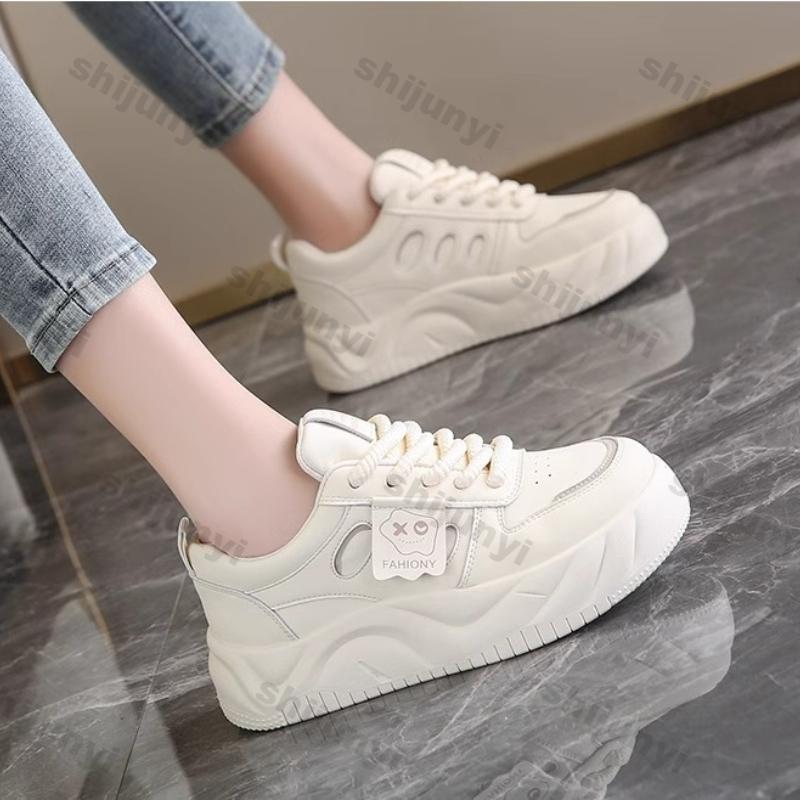 Damen Plateausneaker Frühling Neu Schnürung Flache Sneaker Weiche Sohle Rutschfest Laufschuhe Damen Dicke Sohle Freizeit Board Schuhe
