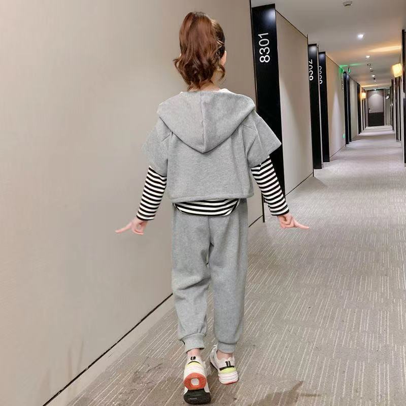 Girls  Spring and Autumn Suit Leisure Sports Three-piece Set Children's Clothing College Style