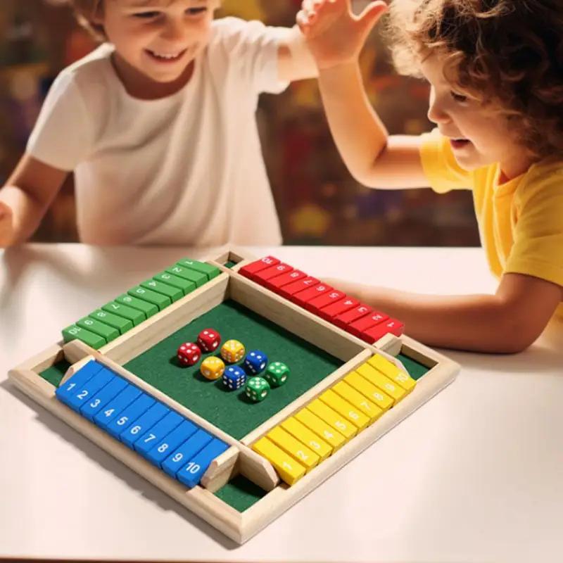Shut The Box Gioco da Tavolo con Dadi Giocattoli per l'Apprendimento della Matematica per Bambini 4 Giocatori Alette in Legno Gioco di Dadi Giocattoli Interattivi Genitore-Figlio per Feste
