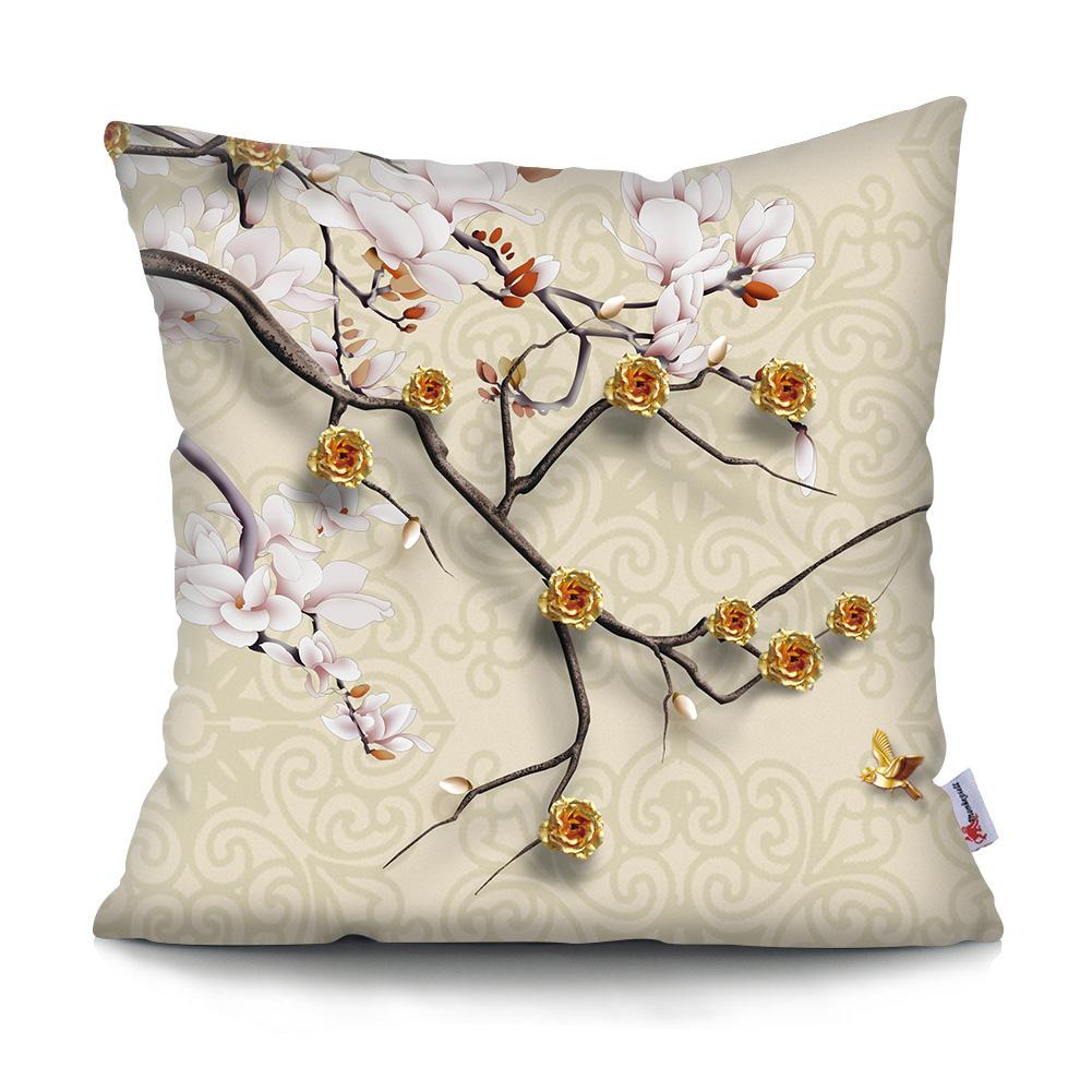 Square Chinese Landscape Painting Cushion Cover Vintage Plum Blossom Pillowcase