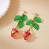 Fashion Sweet Red Strawberry Drop Earrings For Women Lovely Green Leaves Flower Resin Strawberry Fruit Earrings Party Jewelry