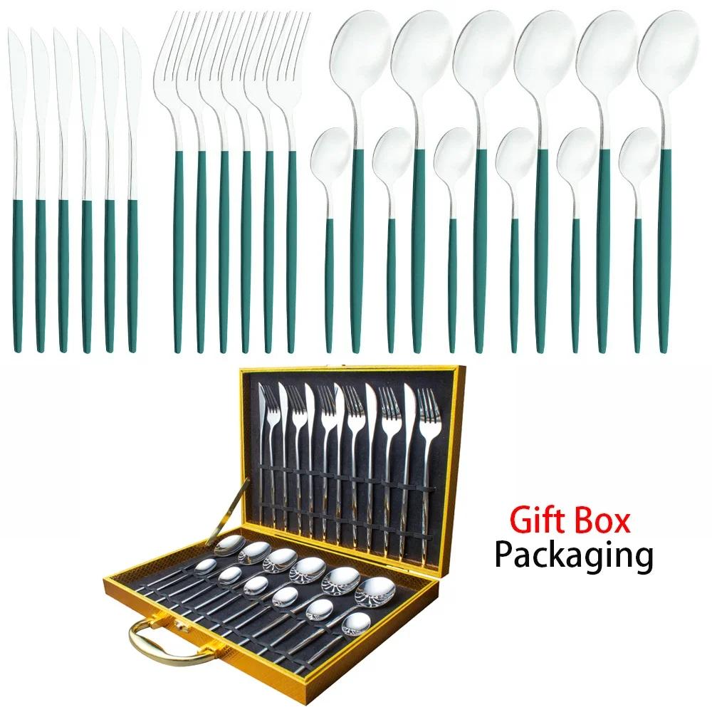 Tableware Set Gift Box Fabulous Cutlery Knife Fork Dessert Spoon Coffee Spoon 24PCS Gold Flatware Dinnerware Sets