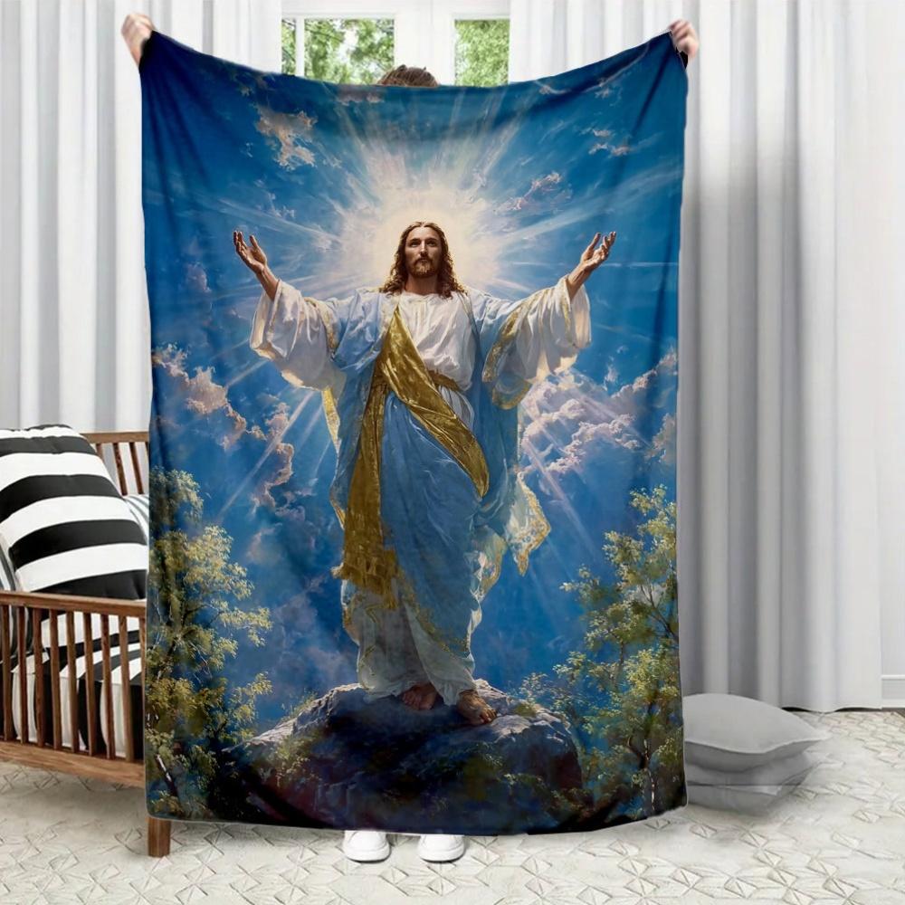 

Religious theme Image of Jesus Flannel printed blanket suitable for all seasons suitable for living room office sofa and travel 75x90cm