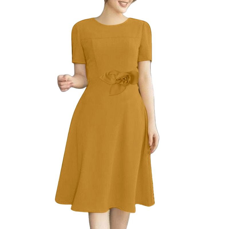 

ZANZEA Женское повседневное летнее платье с круглым вырезом и коротким рукавом 5XL жёлтый