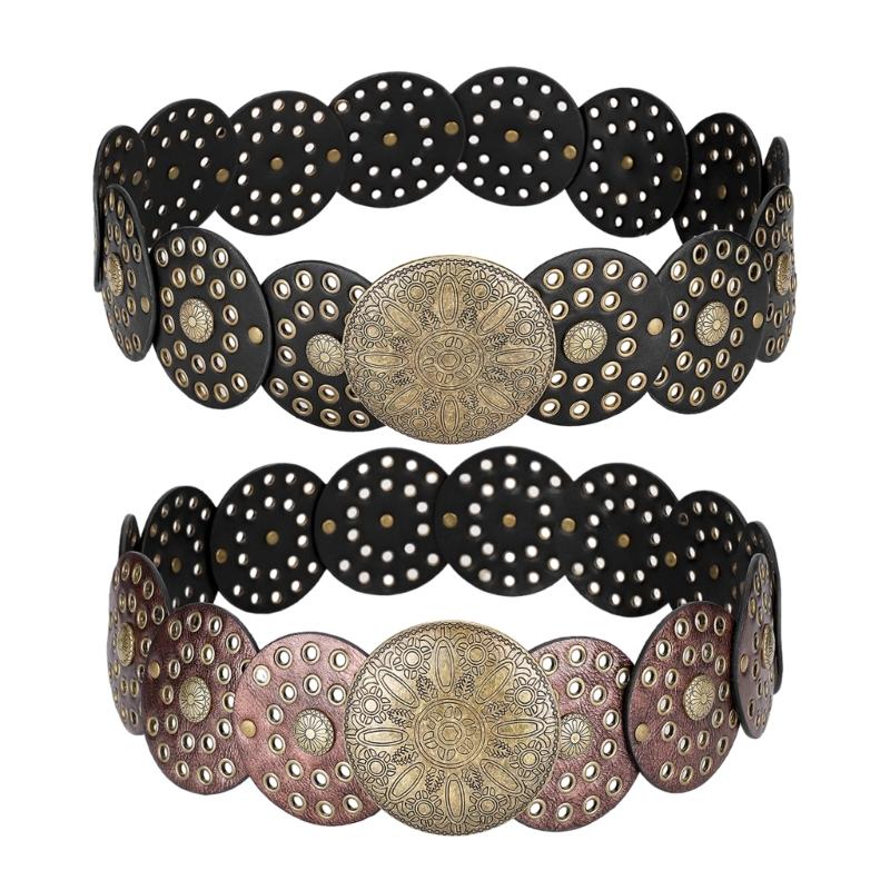 Casual Buckle Belt for Women Bohemian Style Waist Belt HollowedOut Wide Belt for Teens Girls Female Western Cowboy Belt