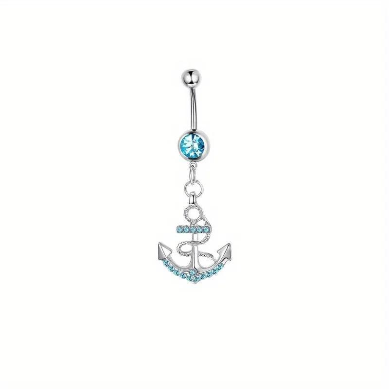 Bobisty 1Pc Stainless Steel Surgical Dangle Belly Button Rings for Women Curved Navel Barbell Body Piercing Fashion Jewelry