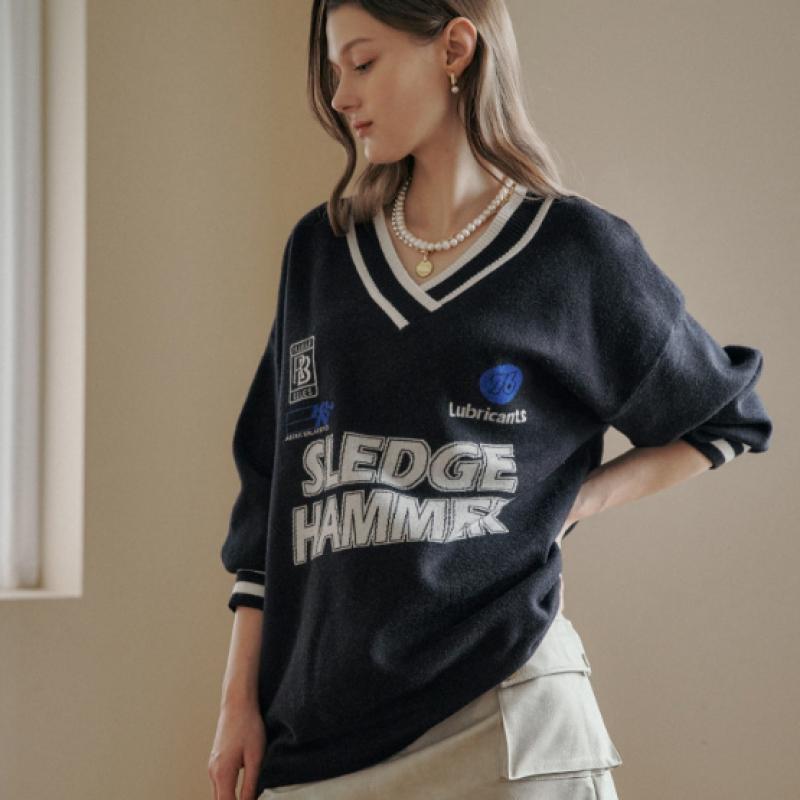 MAXZA Sporty V Neck oVersized Knit Zd11qk016na