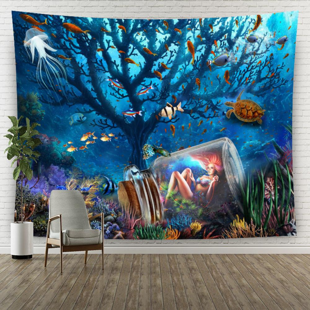 Colorful Tree Tapestry Bohemian Mandala Psychedelic Tapestry European and American Painted Tree Home Background Wall Decoration Hanging Cloth