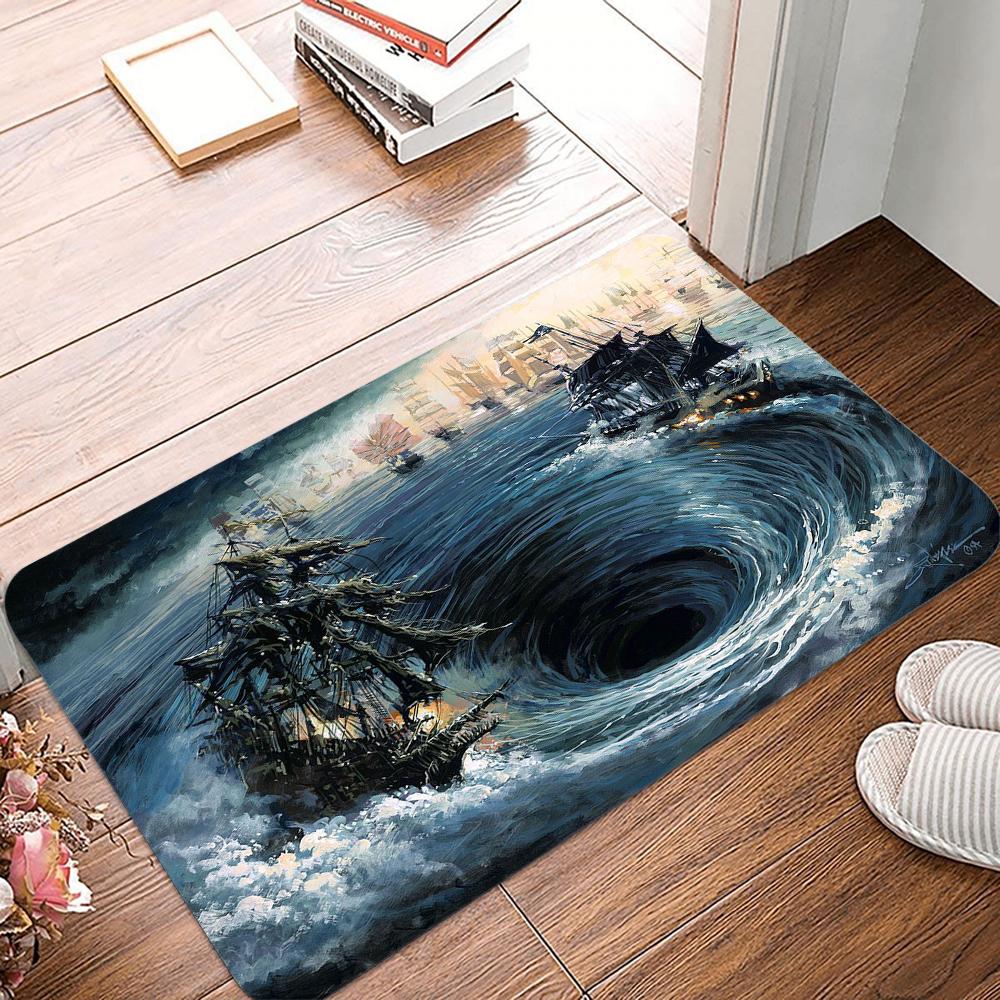 

Ковер Океанский шторм Утолщенная нескользящая основа Прихожая Входной коврик Водопоглощающий, Пятноустойчивый Дверной коврик 40x60cm