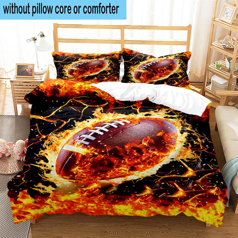 3PCS Flaming Football Artwork 3pcs Bedding,Including 3PCS Duvet Cover And 2pcs Pillowcases Perfect for Christmas,Ideal for Bedroom, Dormitory