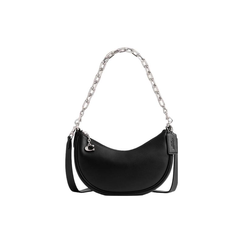 

COACH Mira 24 Solid Color Logo Pendant Zipper Closure Glove Tanned Leather Half Moon Bag Hand Crossbody Shoulder Bag Medium Women s Black чорний