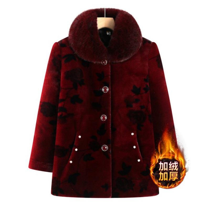 Middle-aged mother autumn and winter coat velvet grandma clothes cotton clothes with fur collar thickened elderly clothes winter clothes old lady