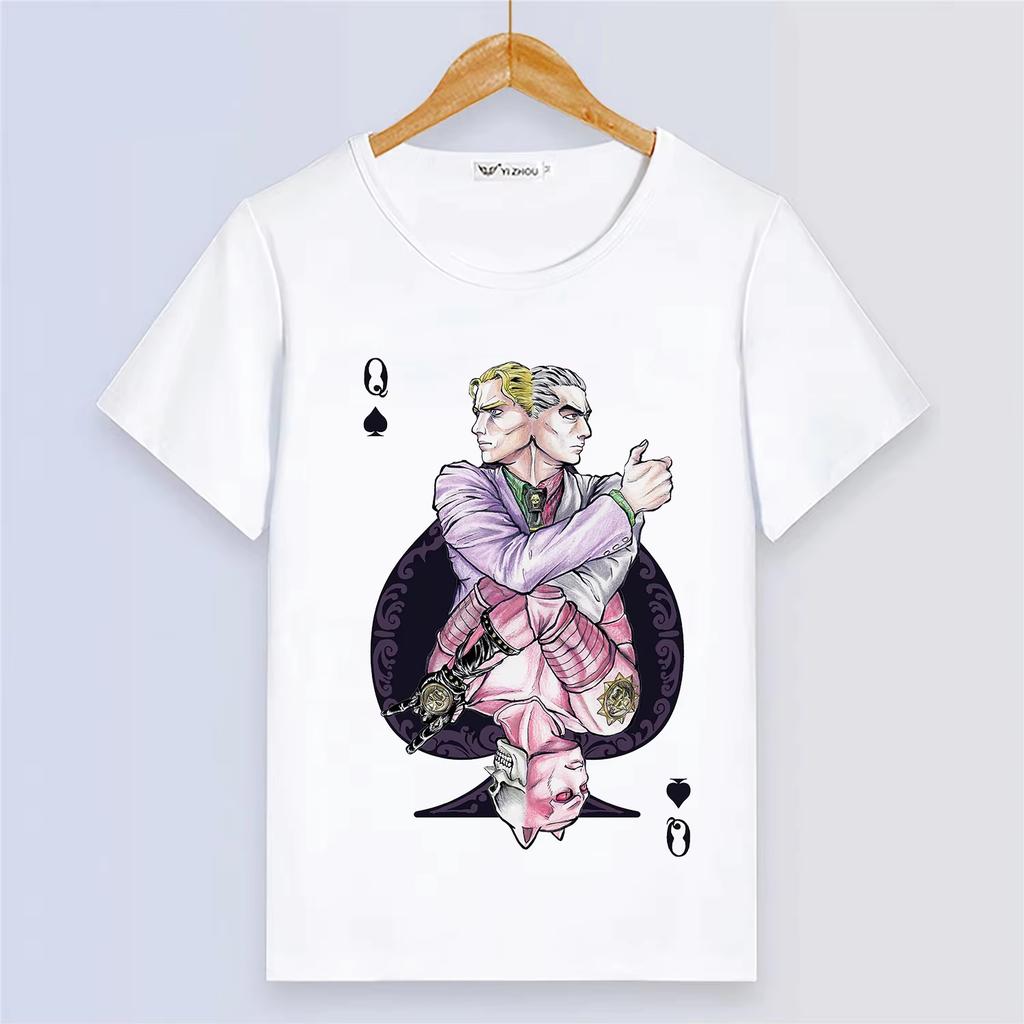 T-shirt d'été à manches courtes avec imprimé dessin animé blanc en modal pour femmes et hommes - JoJo's Bizarre Adventure