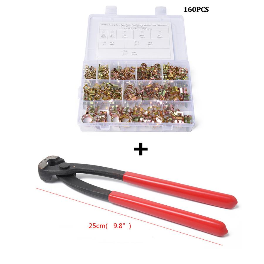 Car 6-17Mm 8 Size Spring Clip Fuel Line Hose Clamp Fasteners 160 Pcs+Pliers Set