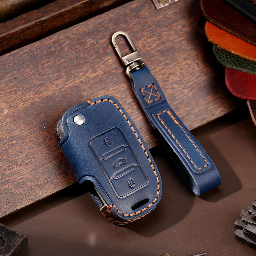 Leather key bag is suitable for Volkswagen key cover folding special protection car key cover genuine leather