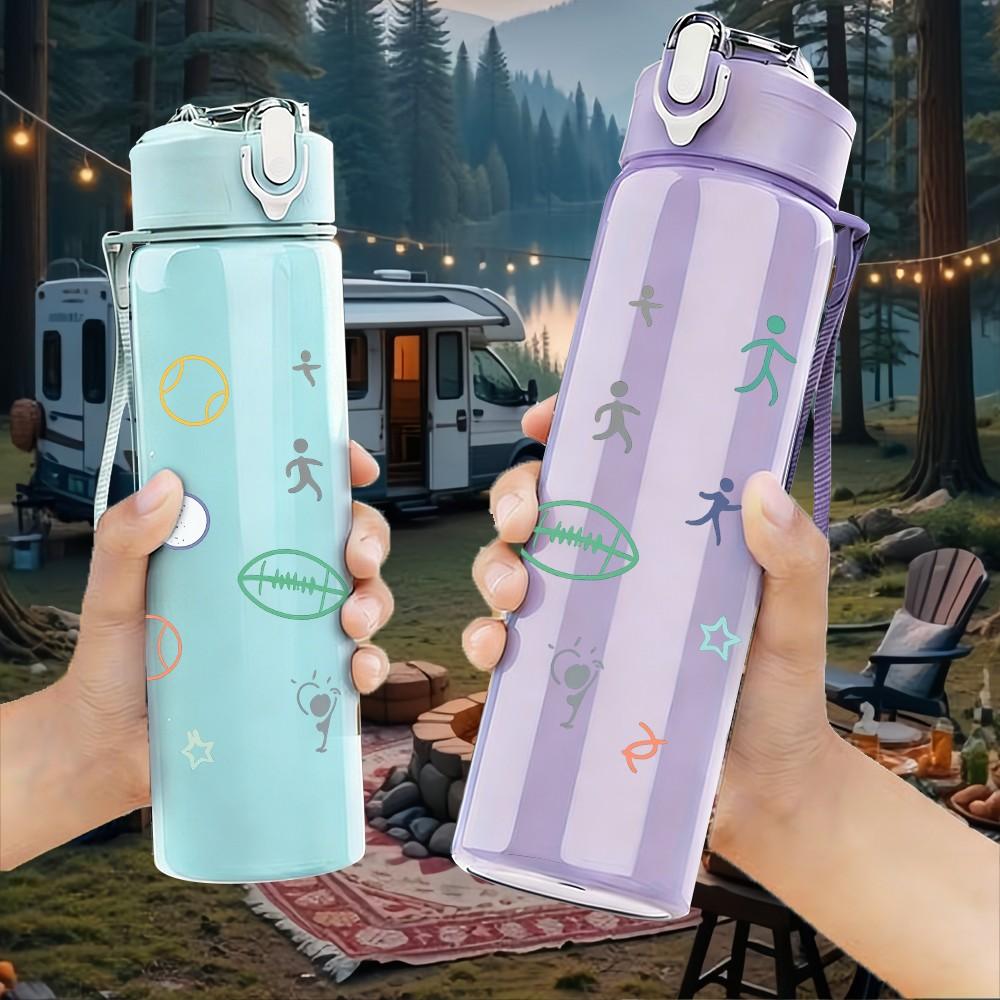 1PC Doodle Figure Sport Human Pattern 750ml Color Plastic Sports Water Bottle Leakproof Flip Straw Lid Suitable for Sports Office Home Use