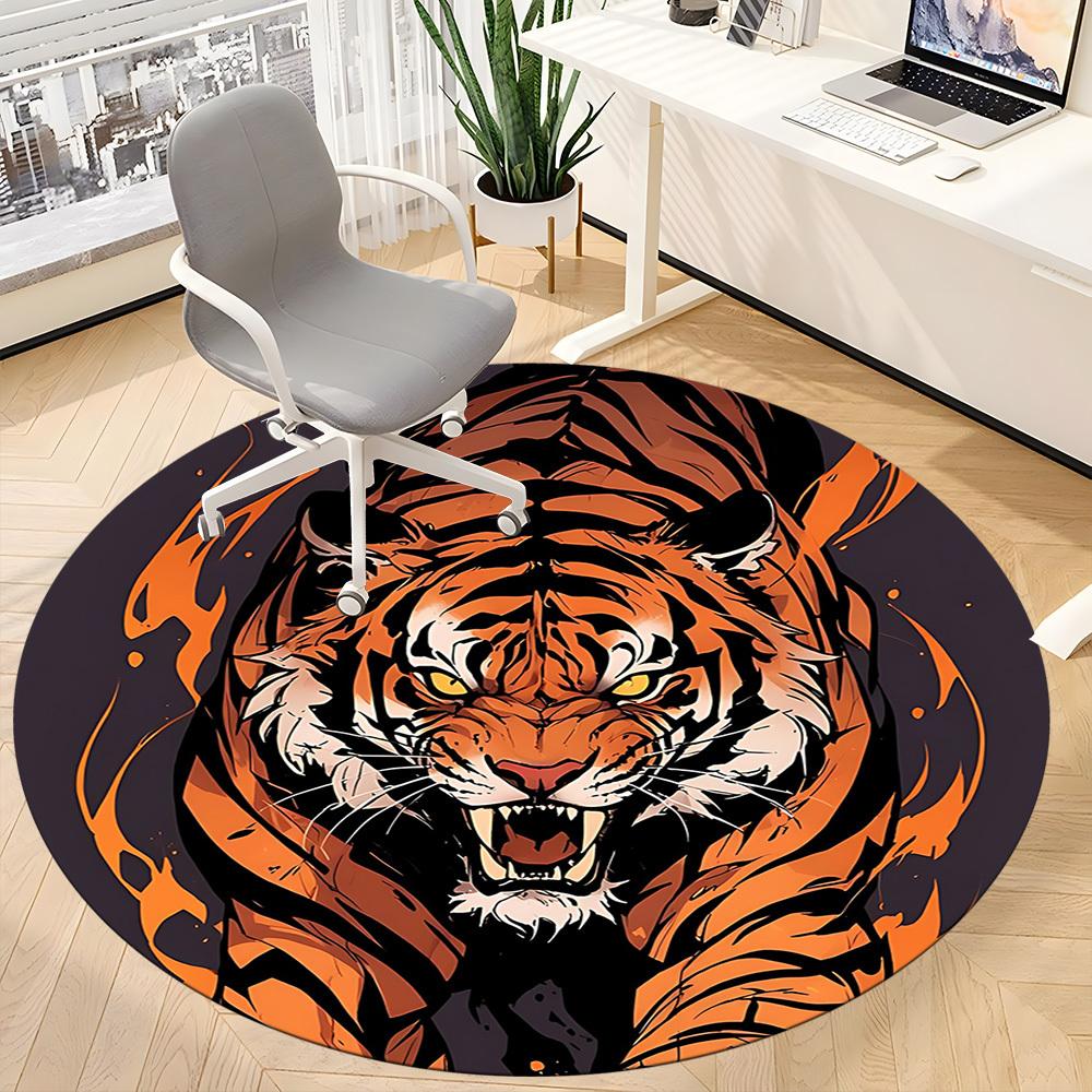 1pc Tiger Flames Office Round Area Rug, Under Office Chairs Bedroom Living Room Home Decor, Room Deco, Available In Various Sizes