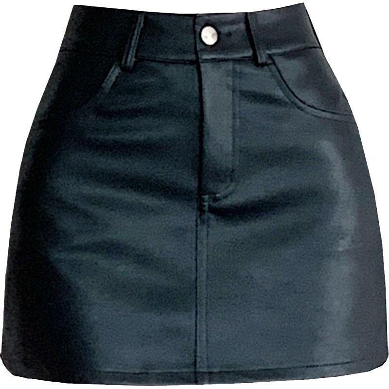 Plus Size Black PU A-line High Waist Skirt for Autumn/Winter