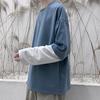 Men Autumn Tops Fake Two-pieced Color Block Pullover Contrast Colors Round Neck Loose Young Style Casual Crew Neck Spring Tops Men Clothes